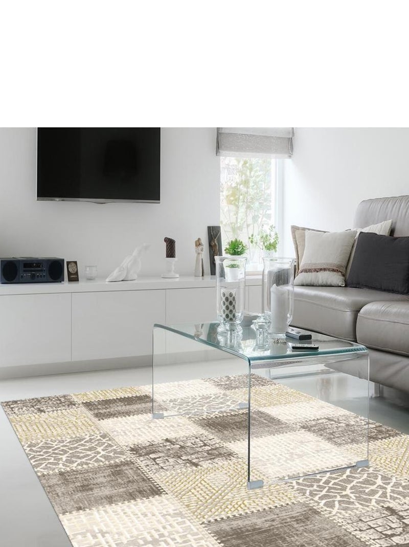 Tapis salon et chambre tissé motif géométrique LYN7 SILICA Beige - Kiabi