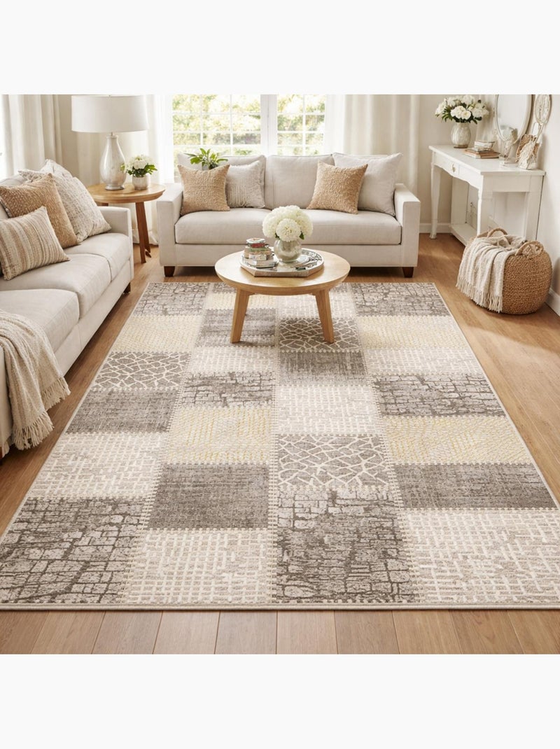 Tapis salon et chambre tissé motif géométrique LYN7 SILICA Beige - Kiabi