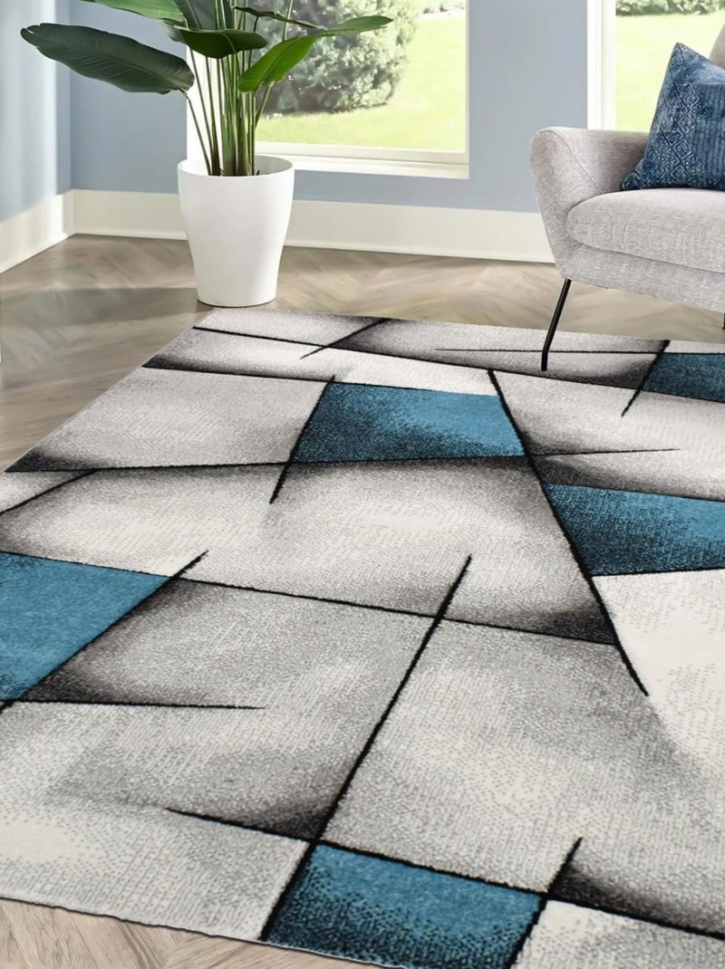 Tapis salon et chambre tissé motif géométrique LYN8 Bleu - Kiabi