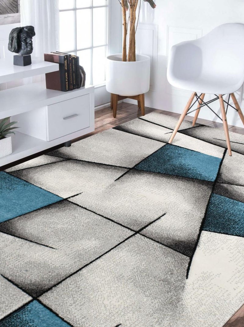 Tapis salon et chambre tissé motif géométrique LYN8 Bleu - Kiabi