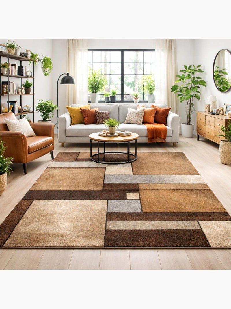 Tapis salon et chambre tissé motif géométrique LYN8 GEOME Marron - Kiabi
