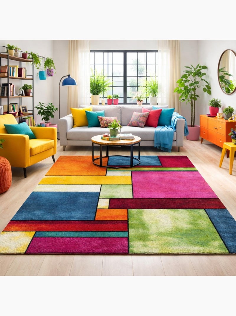 Tapis salon et chambre tissé motif géométrique LYN8 GEOME Multicolore - Kiabi