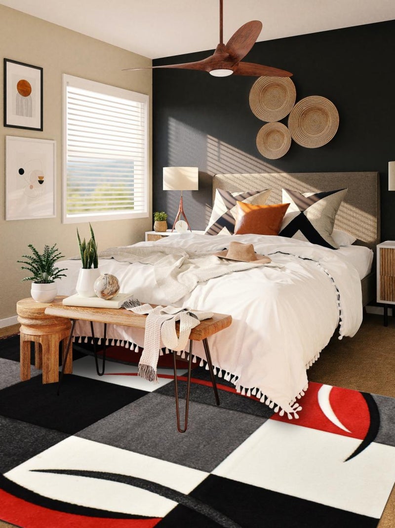 Tapis salon et chambre tissé motif géométrique LYN8 Rouge - Kiabi
