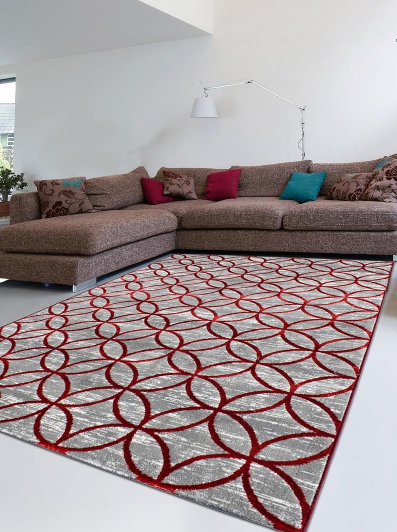 Tapis salon et chambre tissé motif géométrique MILOS Rouge - Kiabi