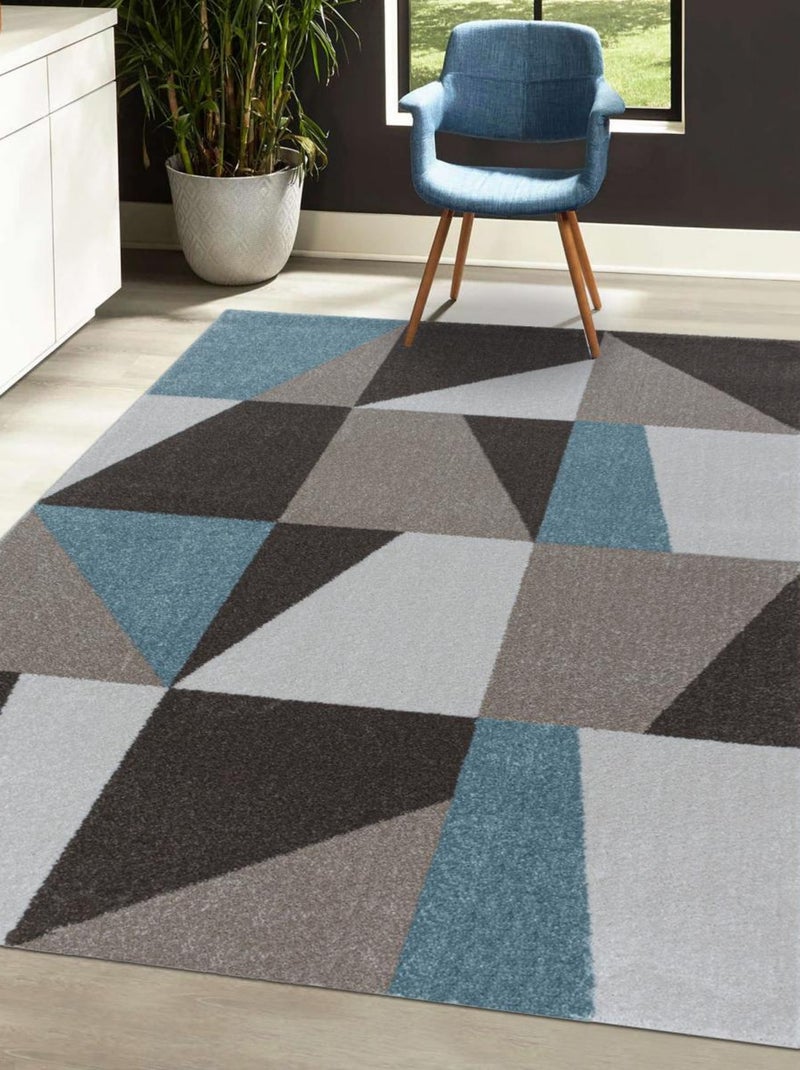 Tapis salon et chambre tissé motif géométrique ORICE Bleu - Kiabi