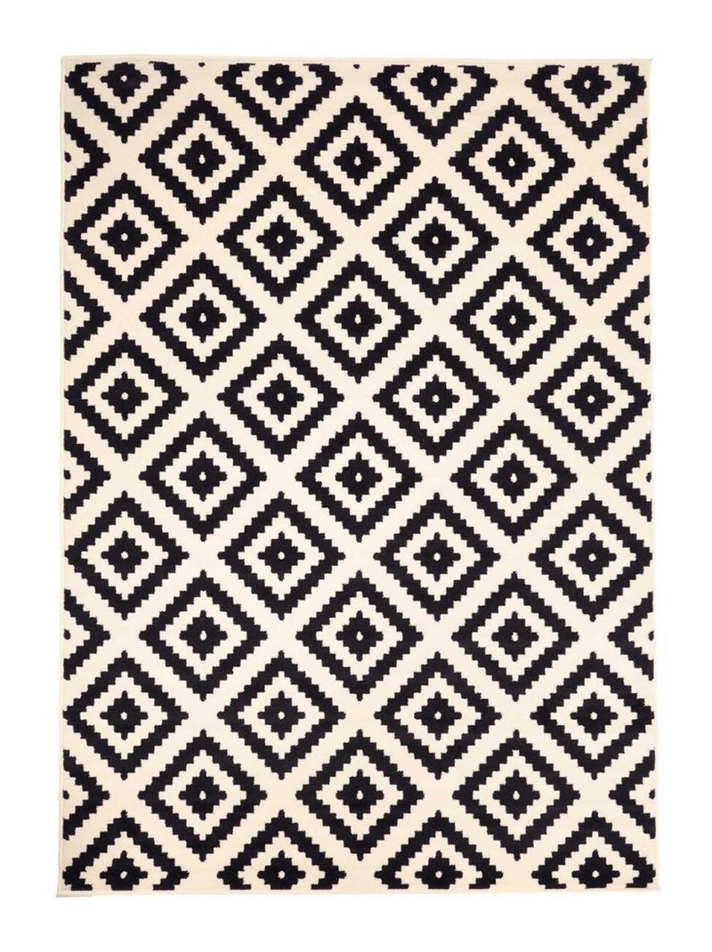 Tapis salon et chambre tissé motif géométrique ORMA Noir - Kiabi