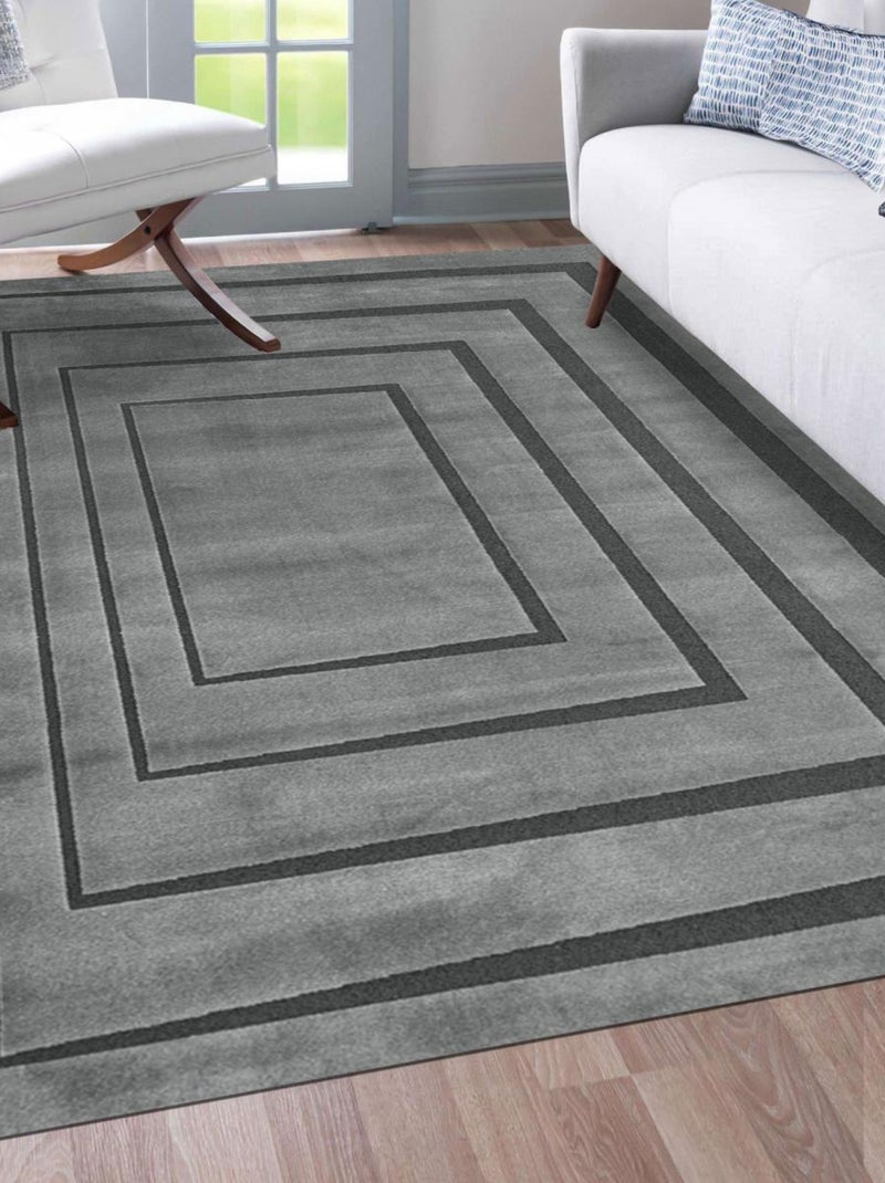 Tapis salon et chambre tissé motif géométrique PLAZA Argent - Kiabi