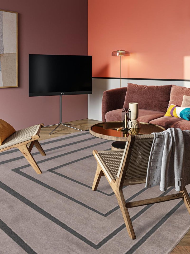 Tapis salon et chambre tissé motif géométrique PLAZA Rose - Kiabi