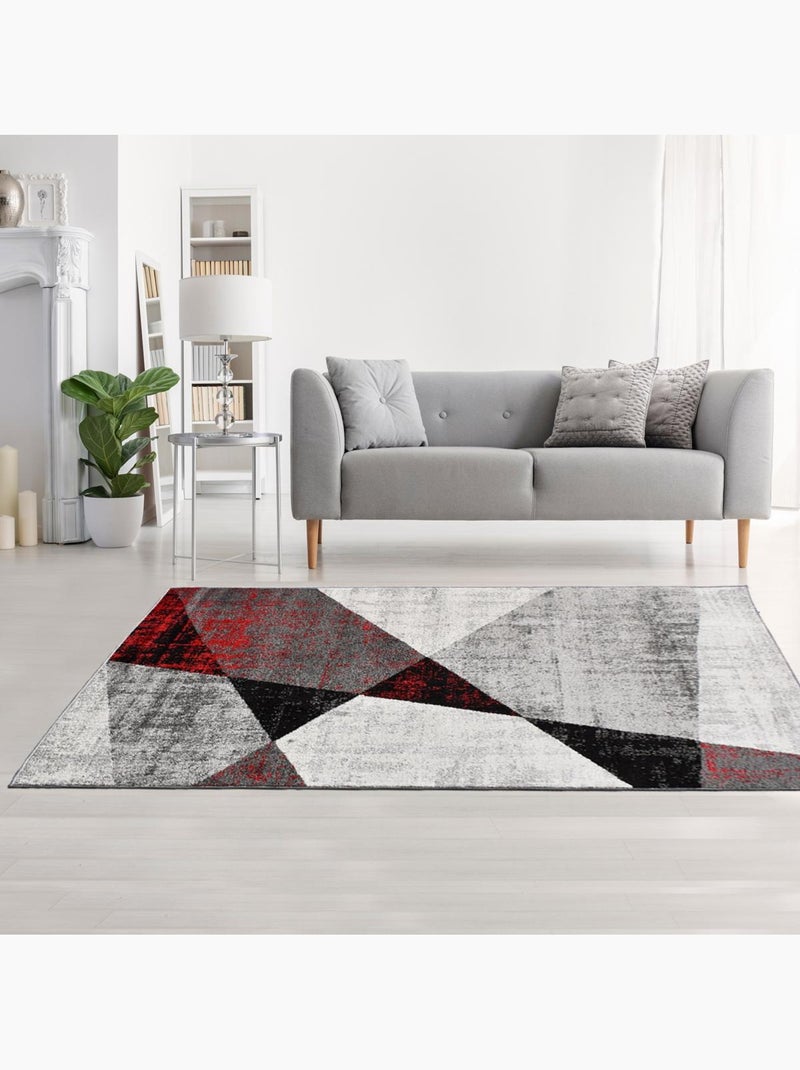 Tapis salon et chambre tissé motif géométrique ROSALINE Rouge - Kiabi