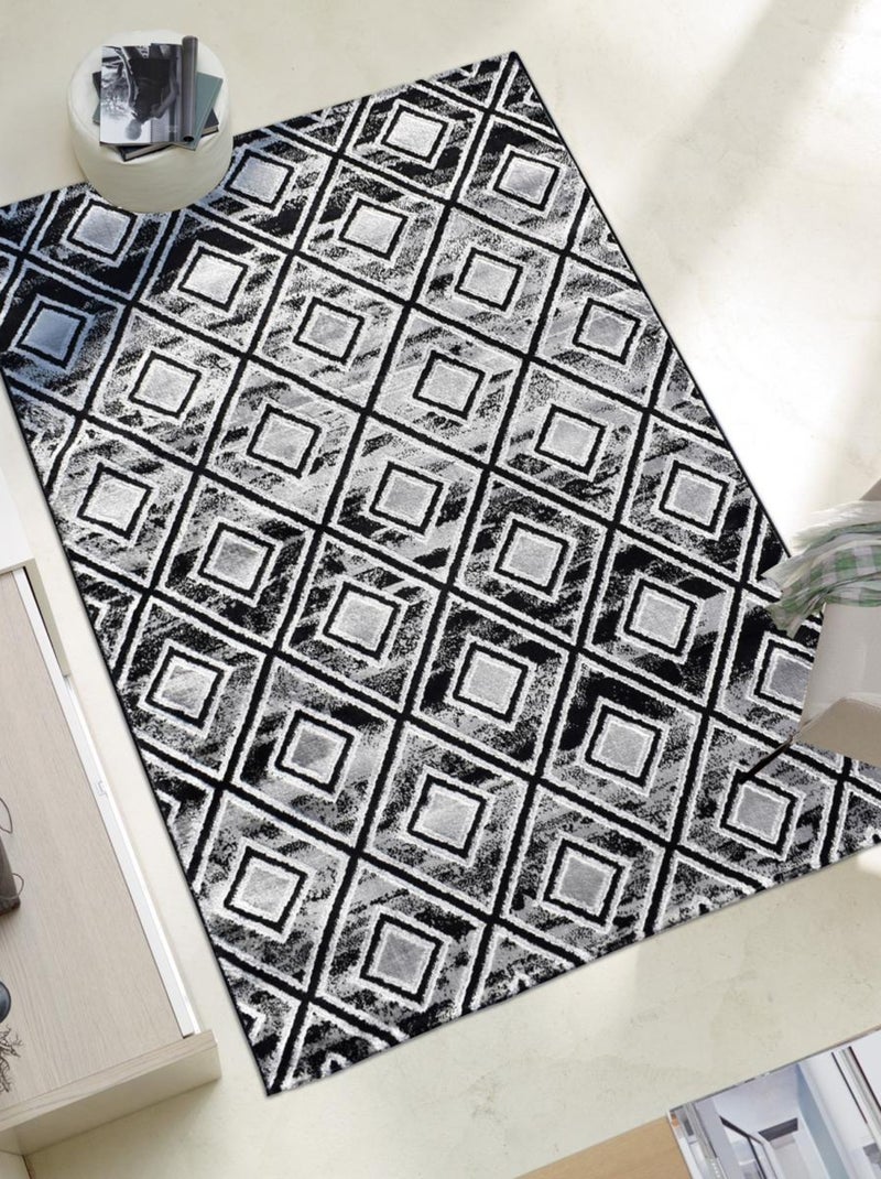 Tapis salon et chambre tissé motif géométrique SIMBA Noir - Kiabi