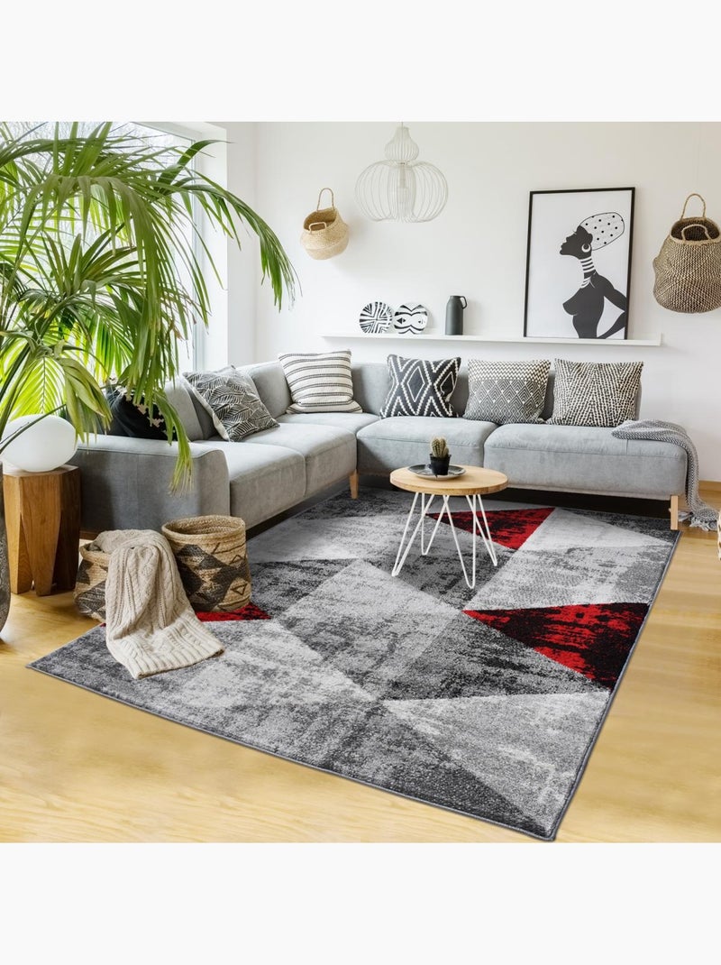 Tapis salon et chambre tissé motif géométrique SOLTAM Rouge - Kiabi