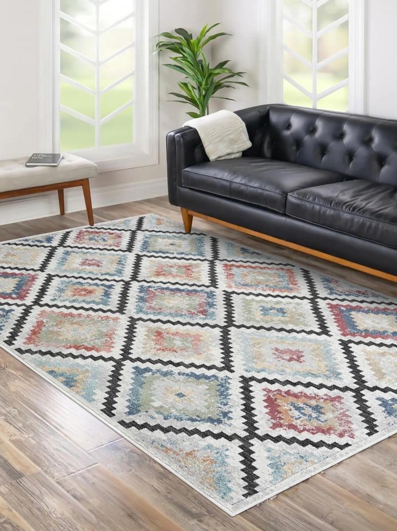 Tapis salon et chambre tissé motif géométrique SUN A Multicolore - Kiabi