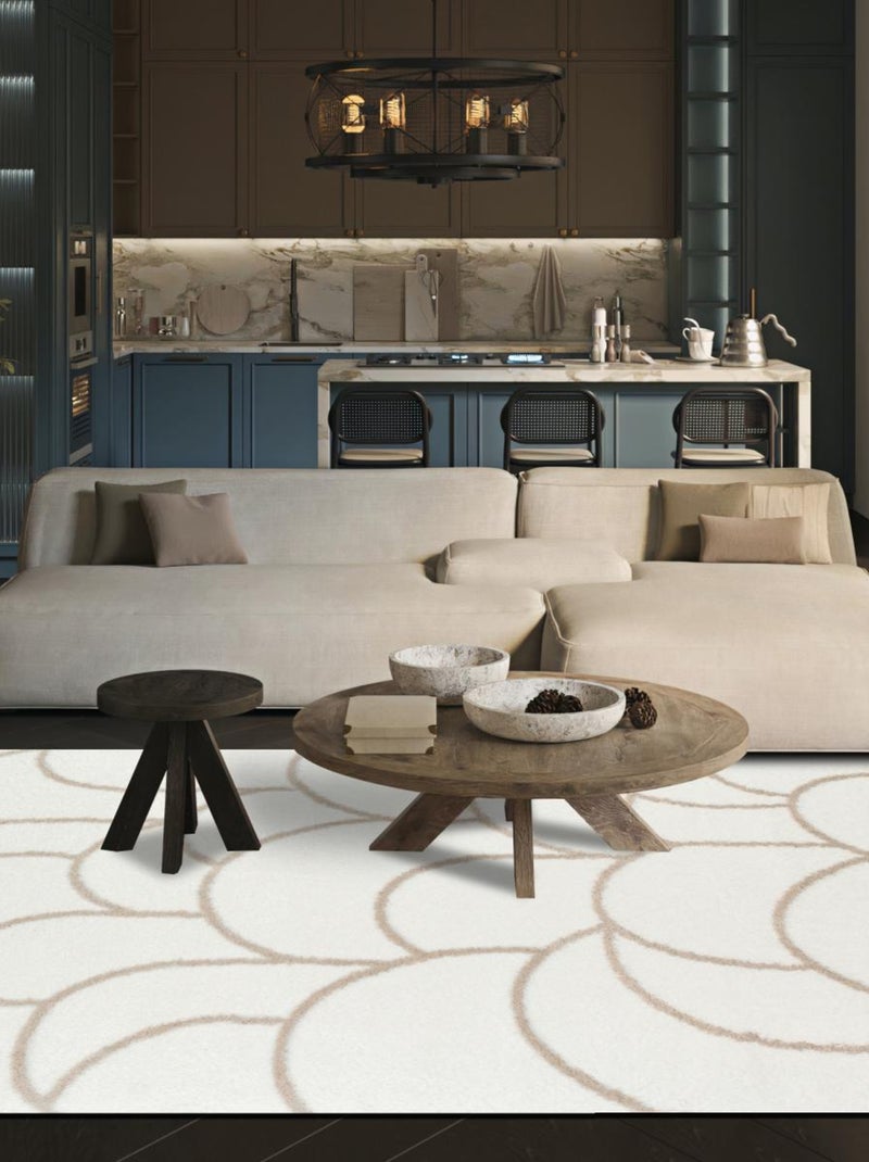 Tapis salon et chambre tissé motif géométrique TENOVA 2 Ecru - Kiabi