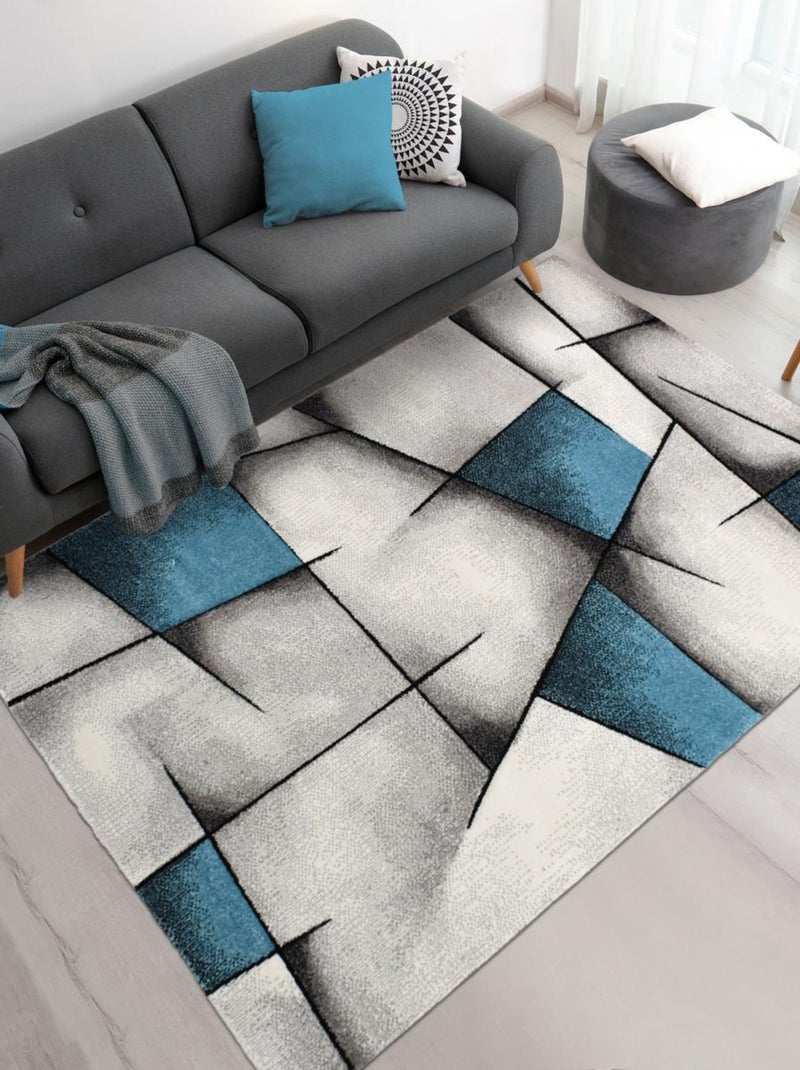 Tapis salon et chambre tissé motif géométrique ULTIMA Bleu - Kiabi
