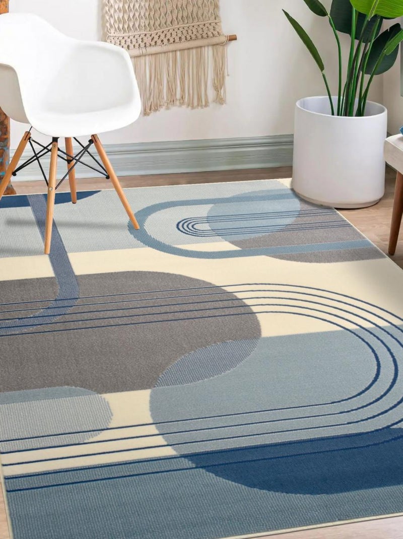 Tapis salon et chambre tissé motif rétro-vintage AF2 COURBLA Bleu - Kiabi
