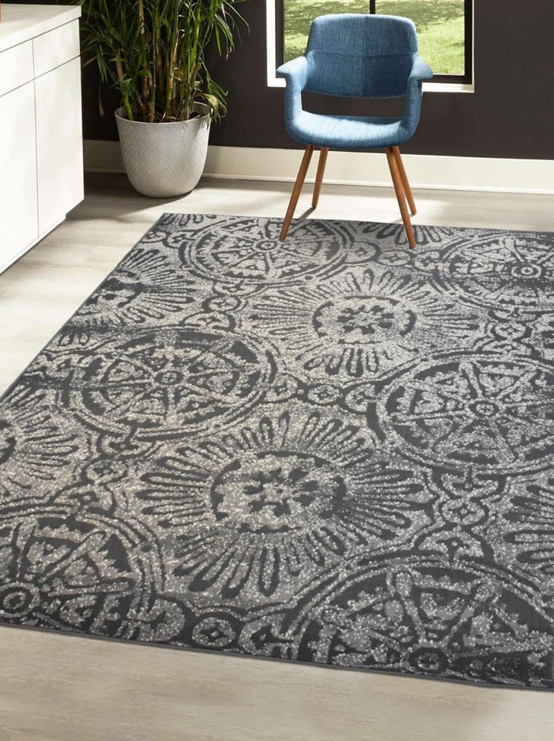 Tapis salon et chambre tissé motif rétro-vintage LYN1 Gris - Kiabi