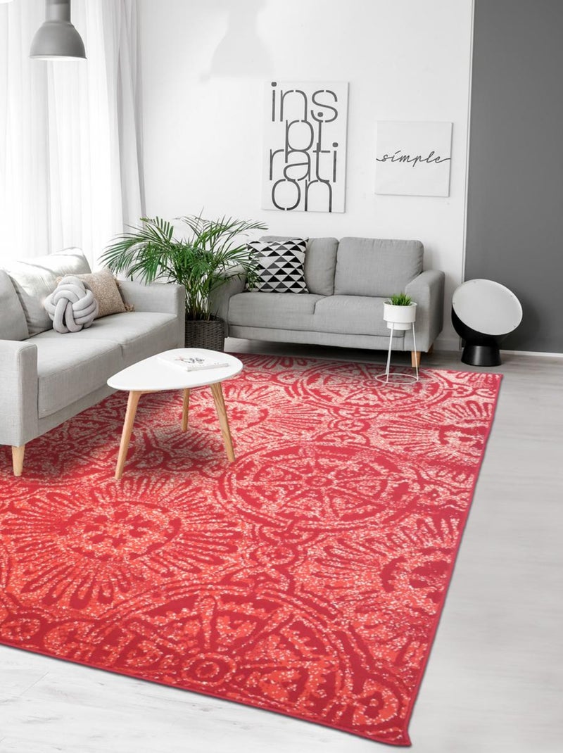 Tapis salon et chambre tissé motif rétro-vintage LYN1 Rouge - Kiabi