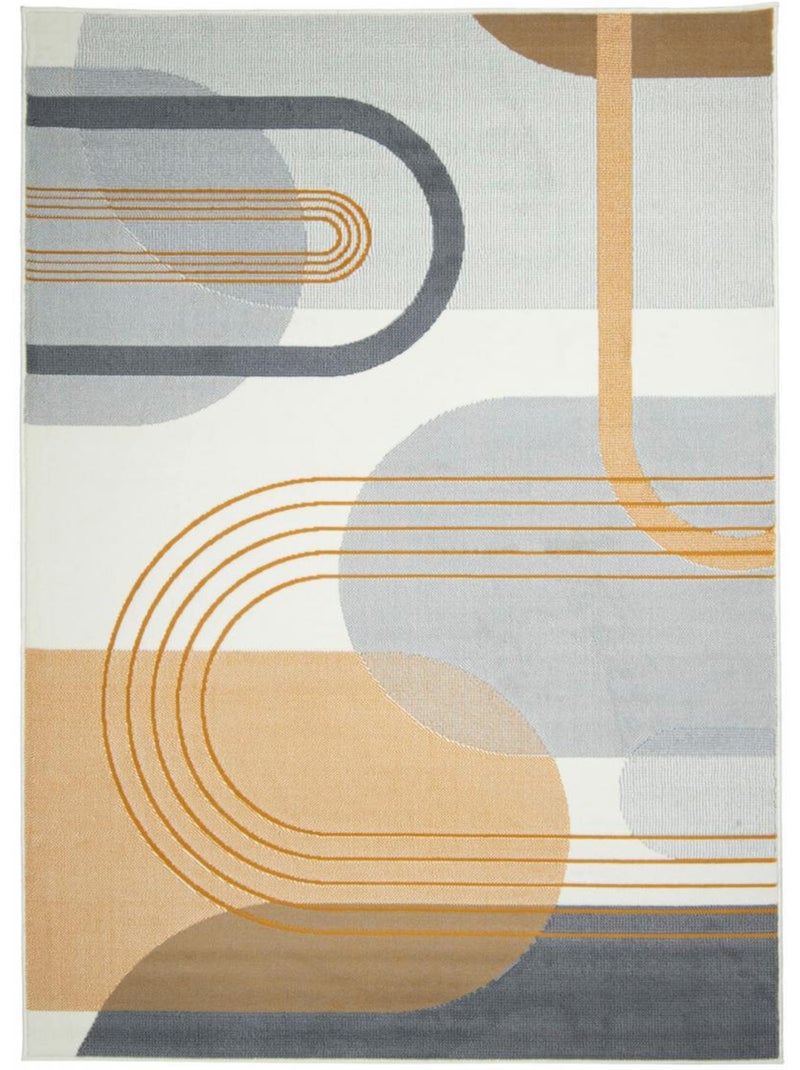 Tapis salon et chambre tissé motif rétro-vintage lyn49 courbla Ecru - Kiabi