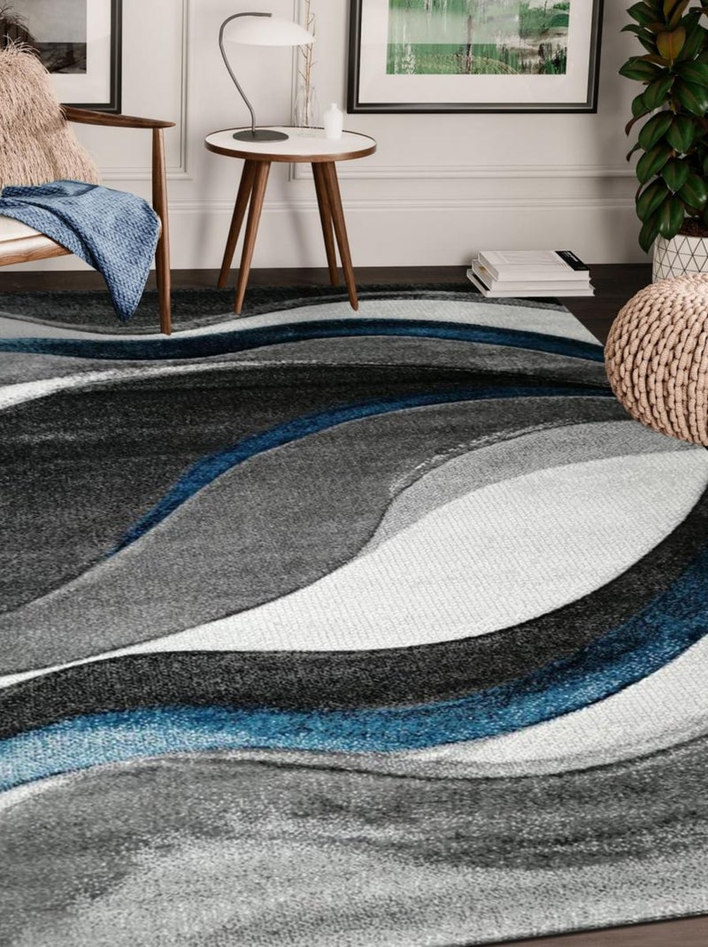 Tapis salon et chambre tissé motif rond VADALA Bleu - Kiabi