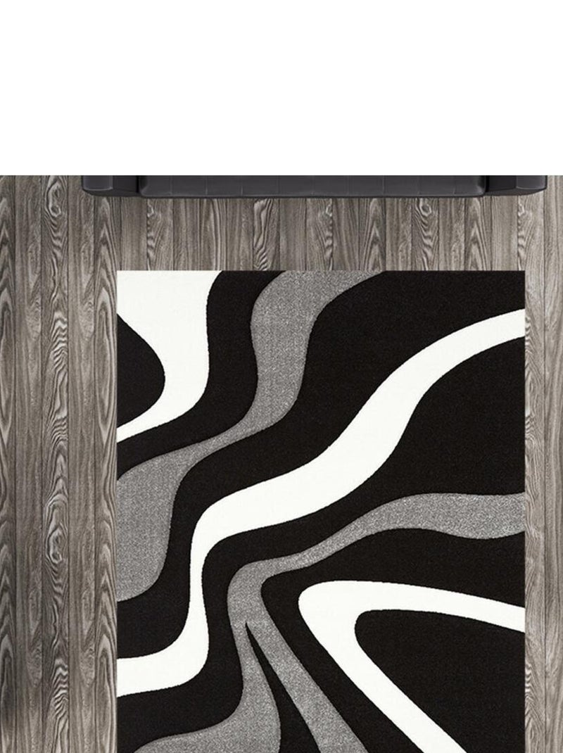 Tapis salon et chambre tissé motif rond VAGUE Noir - Kiabi