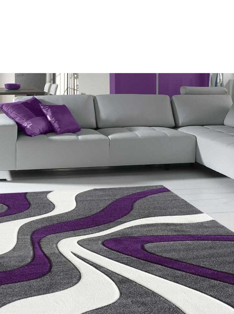 Tapis salon et chambre tissé motif rond VAGUE Violet - Kiabi