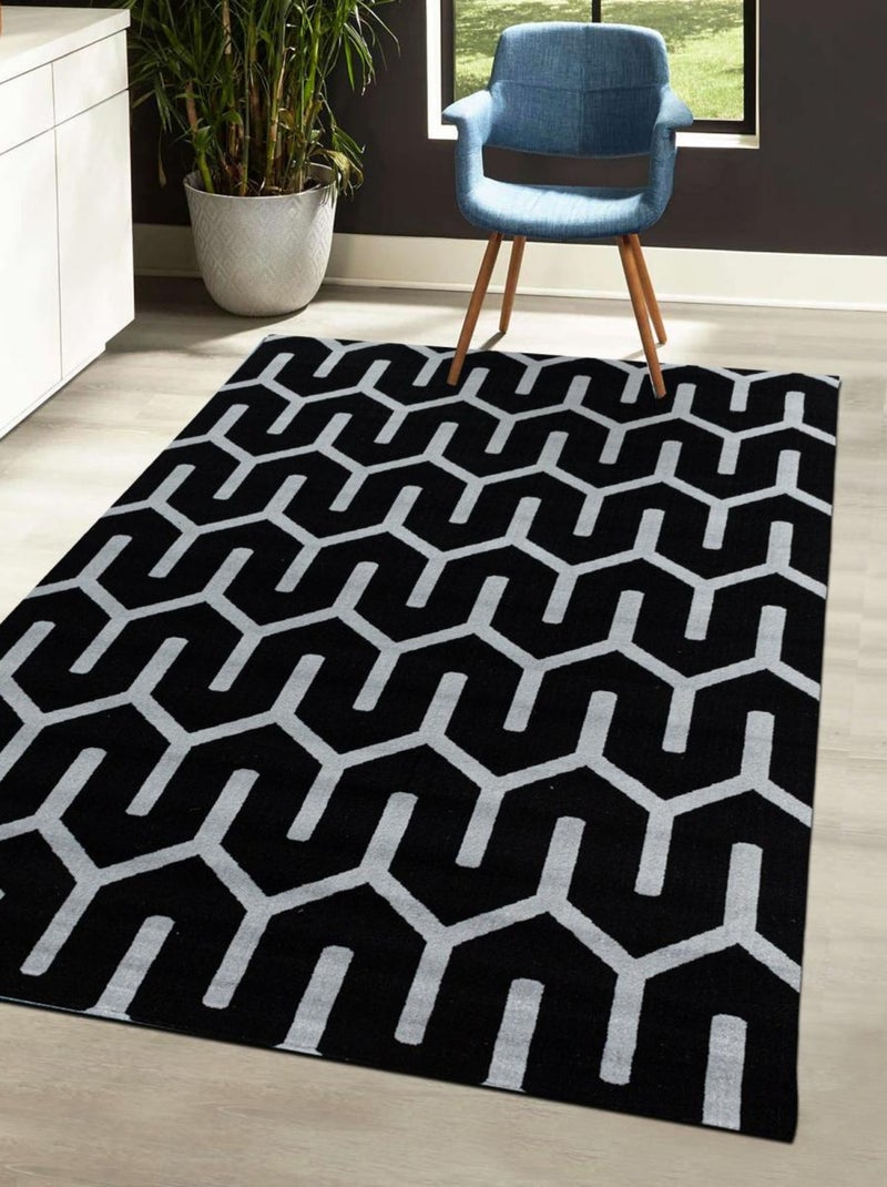 Tapis salon et chambre tissé motif scandinave LISUVE Noir - Kiabi