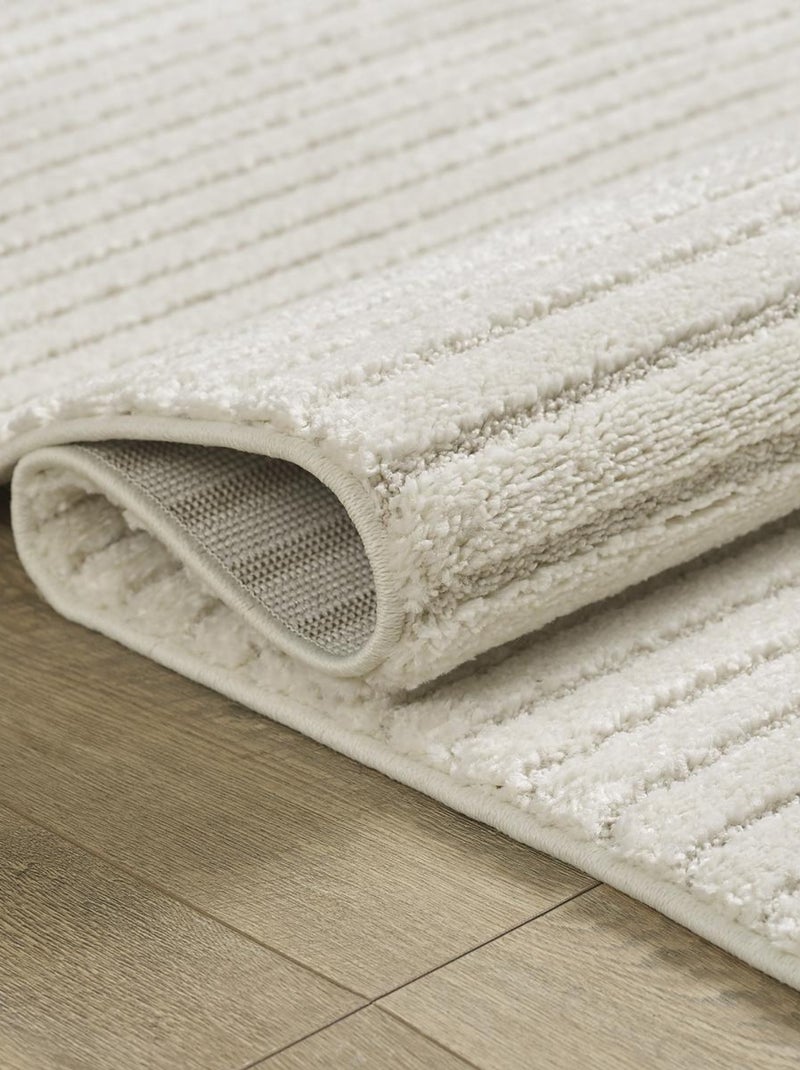 Tapis salon et chambre tissé motif simple LYN9 C Ecru - Kiabi