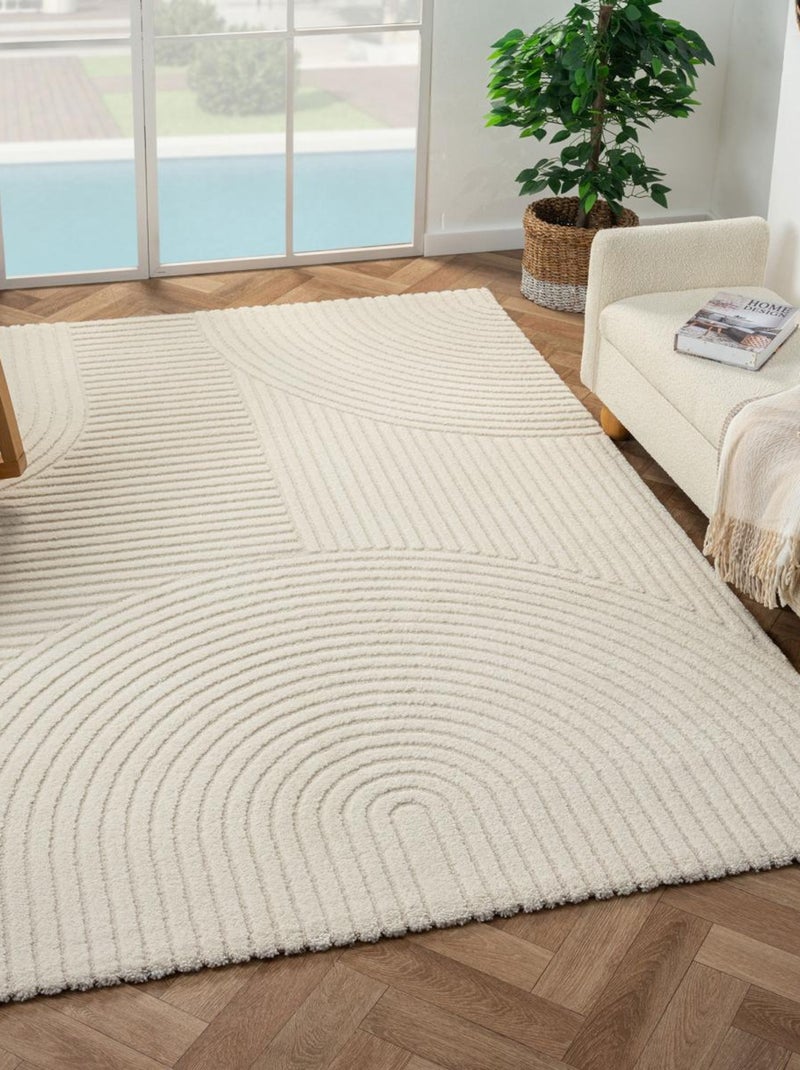 Tapis salon et chambre tissé motif simple LYN9 CERNAN Ecru - Kiabi