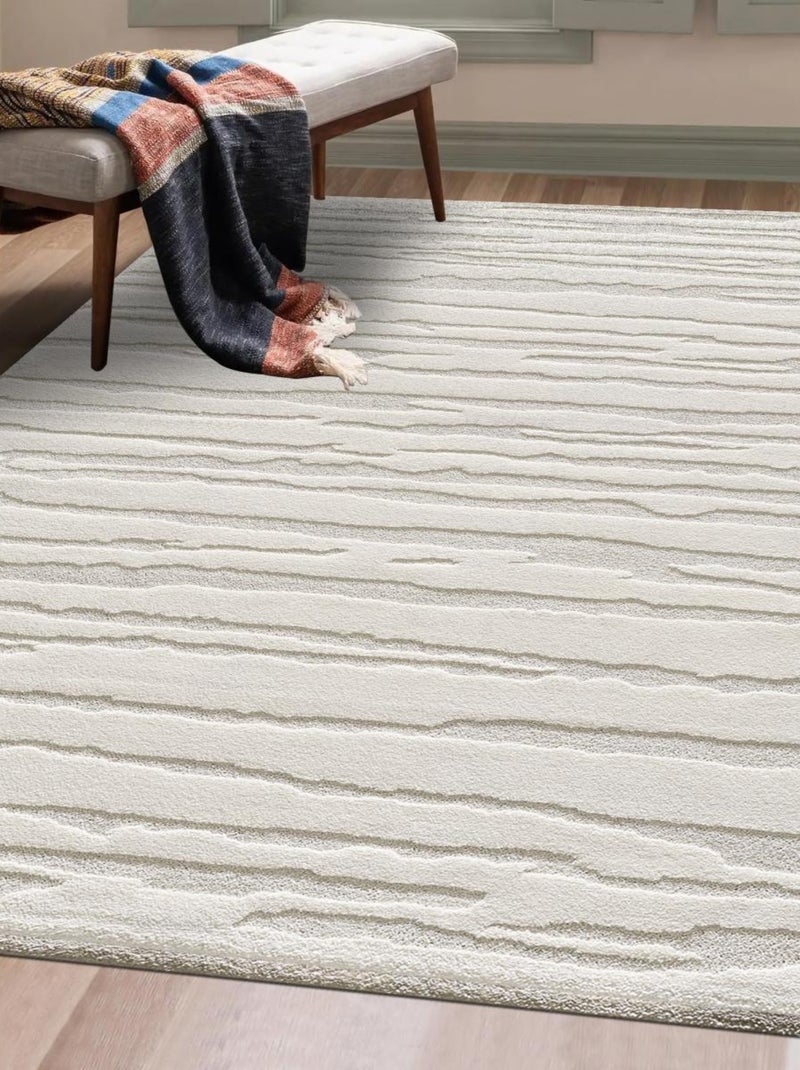 Tapis salon et chambre tissé motif simple LYN9 CERVAG Ecru - Kiabi