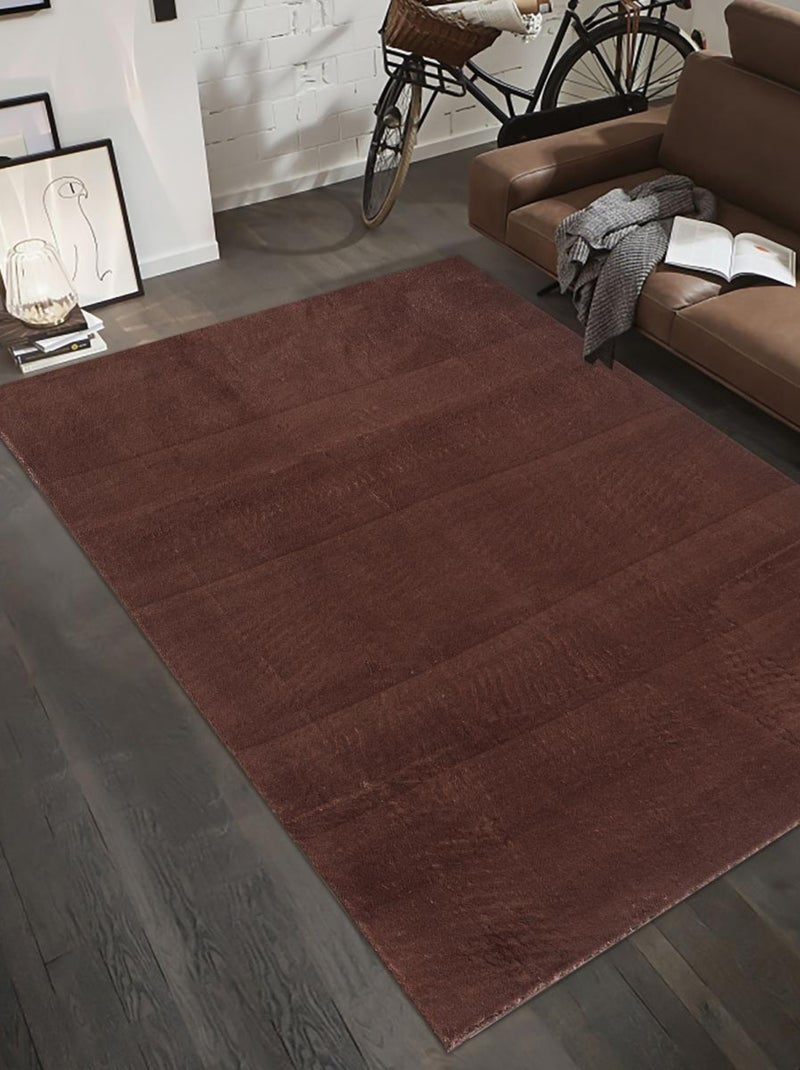 Tapis salon et chambre tissé motif uni ANVIK Marron - Kiabi