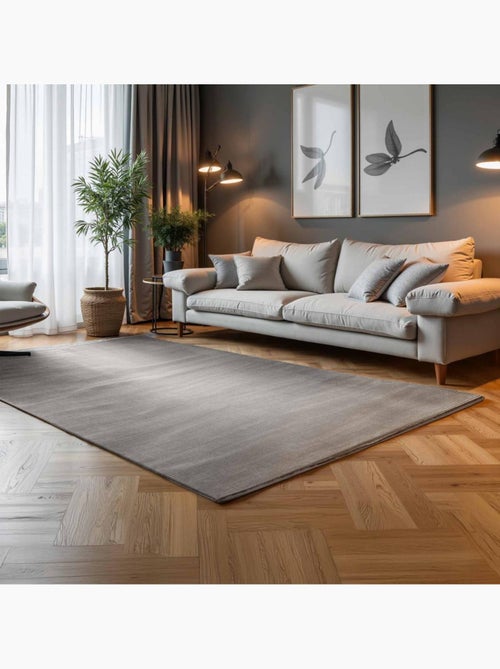 Tapis salon faux uni, poils ras, design épuré, dolomite, confort - Kiabi