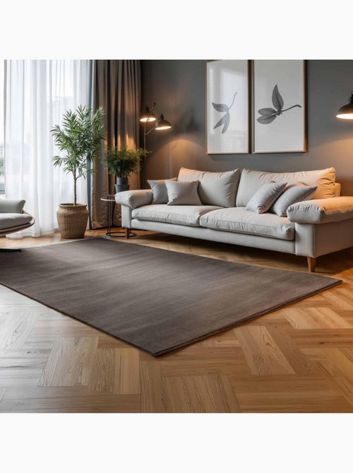 Tapis salon faux uni, poils ras, design épuré, dolomite, confort - Kiabi