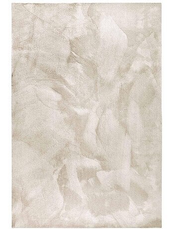 Tapis salon faux uni poils ras, tissé polyester confortable, leon