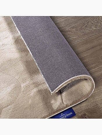 Tapis salon faux uni poils ras, tissé polyester confortable, leon