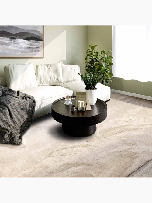 Tapis salon faux uni poils ras, tissé polyester confortable, leon - Kiabi