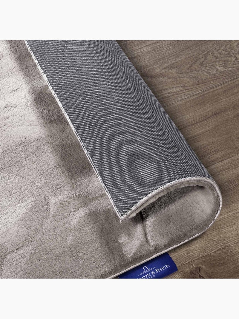 Tapis salon faux uni poils ras, tissé polyester confortable, leon Gris - Kiabi