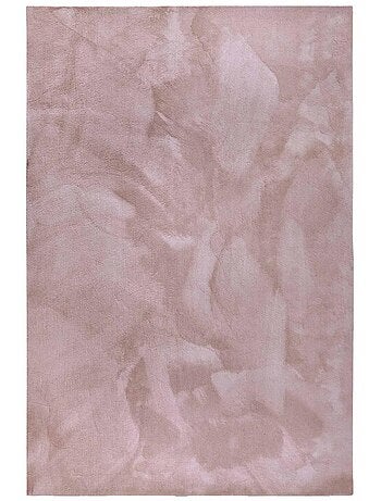 Tapis salon faux uni poils ras, tissé polyester confortable, leon