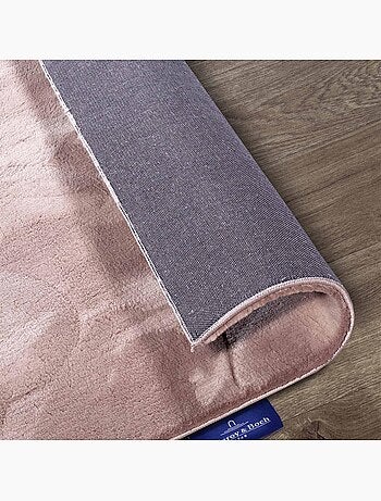 Tapis salon faux uni poils ras, tissé polyester confortable, leon