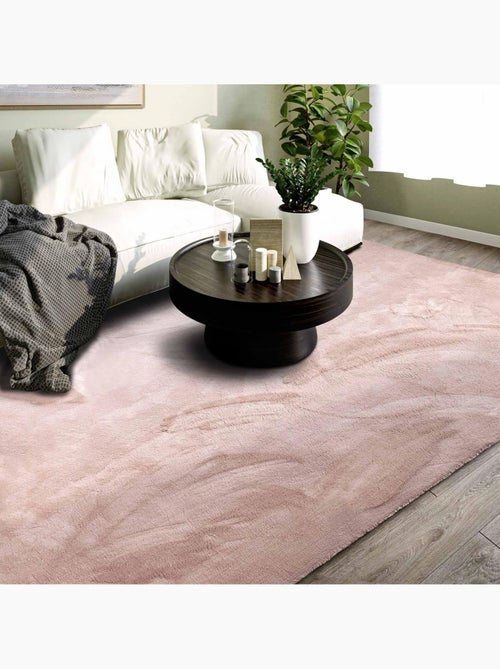 Tapis salon faux uni poils ras, tissé polyester confortable, leon - Kiabi