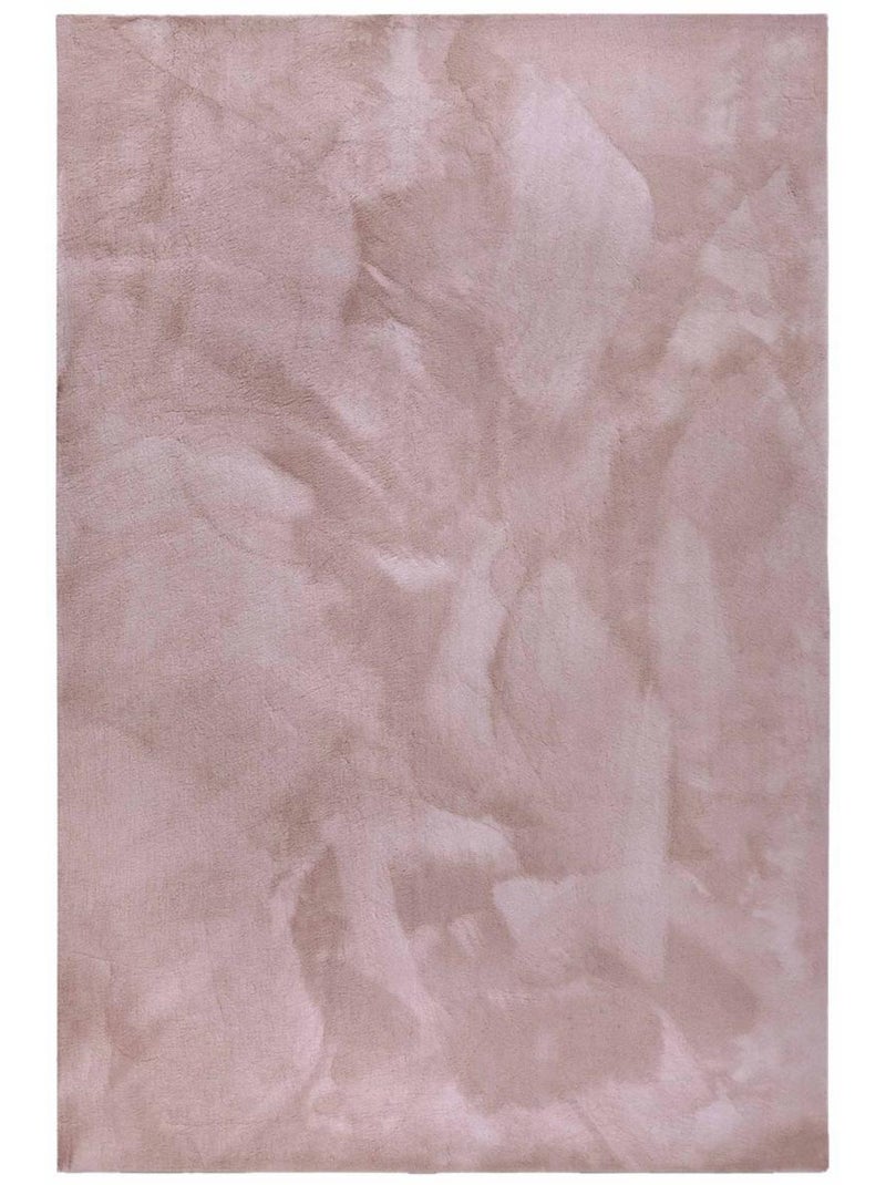 Tapis salon faux uni poils ras, tissé polyester confortable, leon Rose - Kiabi