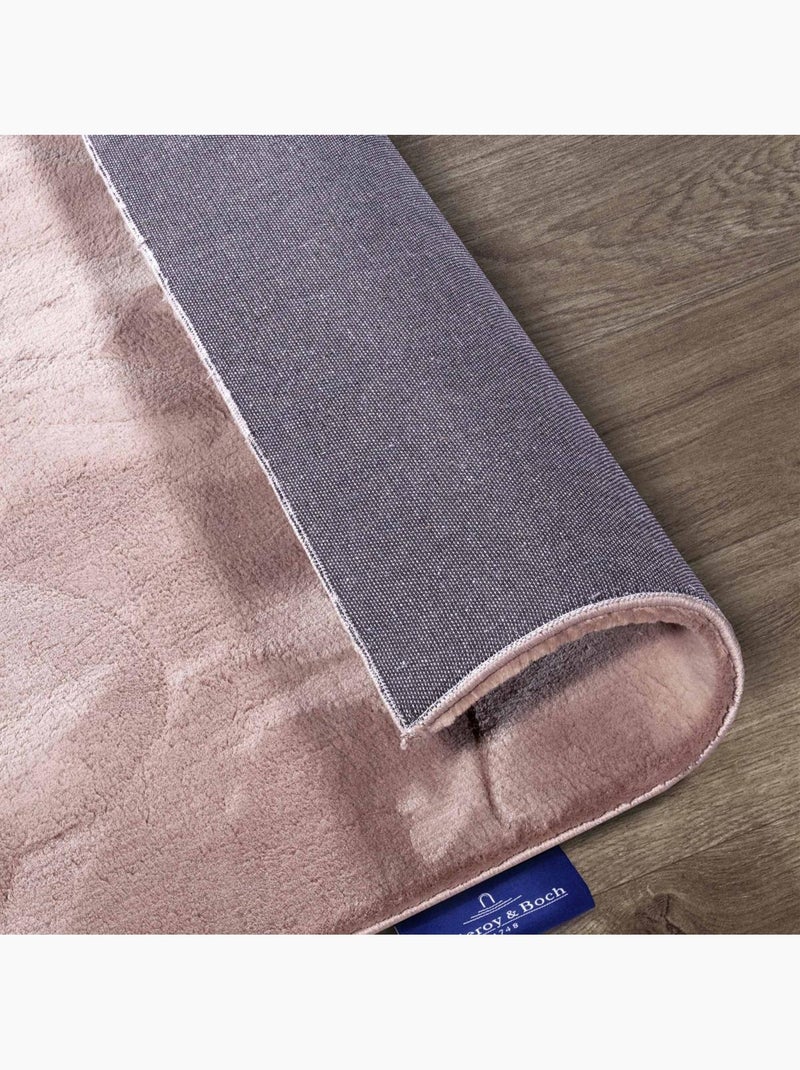 Tapis salon faux uni poils ras, tissé polyester confortable, leon Rose - Kiabi