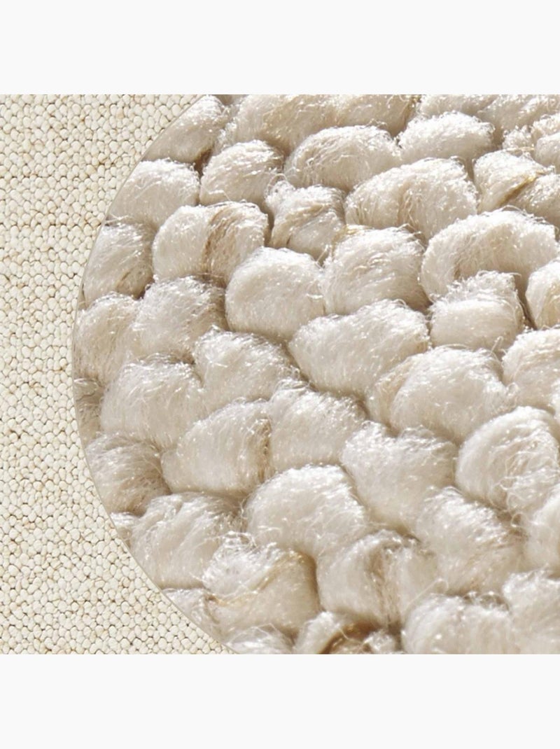 Tapis salon faux uni poils ras, tufti, doux et entretien facile Ecru - Kiabi