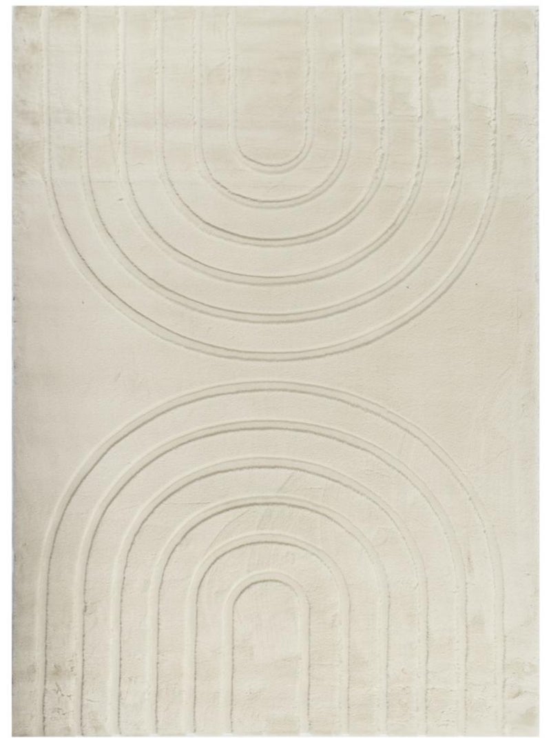 Tapis salon, faux uni sobre, texture en relief lyn59 deh Ecru - Kiabi
