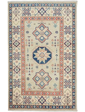 Tapis salon géométrique artisanal, noué main, kazak co 63