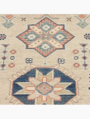 Tapis salon géométrique artisanal, noué main, kazak co 63