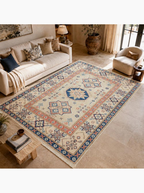 Tapis salon géométrique artisanal, noué main, kazak co 63 - Kiabi