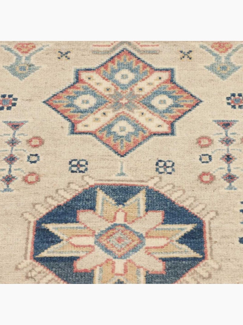 Tapis salon géométrique artisanal, noué main, kazak co 63 Ecru - Kiabi
