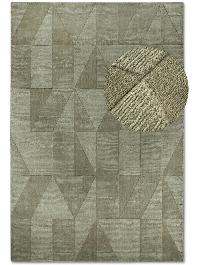 Tapis salon géométrique ursule , relief tissé à la main, design authentique Vert - Kiabi