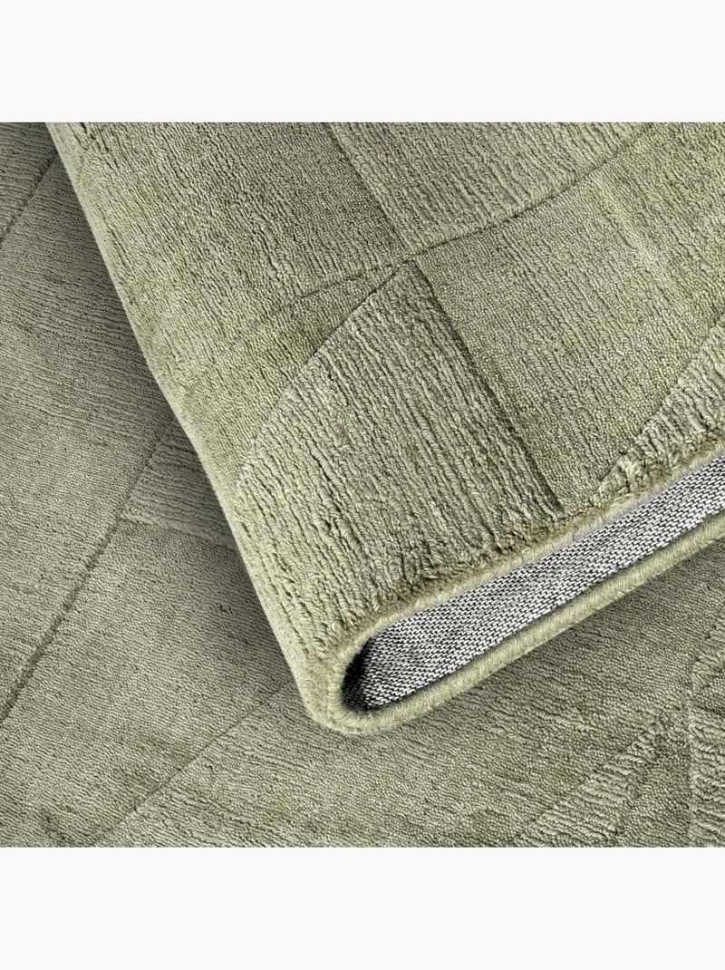 Tapis salon géométrique ursule , relief tissé à la main, design authentique Vert - Kiabi