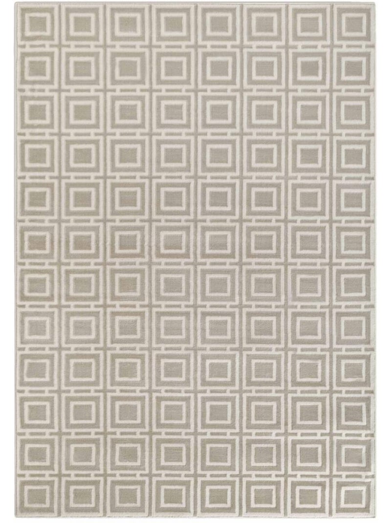 Tapis salon howlite motif géométrique, design graphique et original, confort Ecru - Kiabi